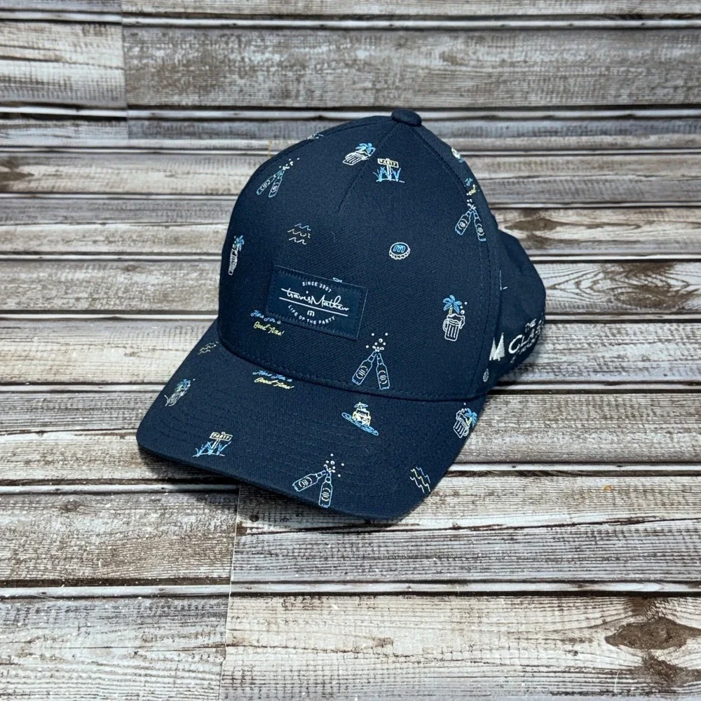 TravisMathew‎ Hat Mens OS Navy Blue Party Print Snapback Flexfit 110 Golf Cap